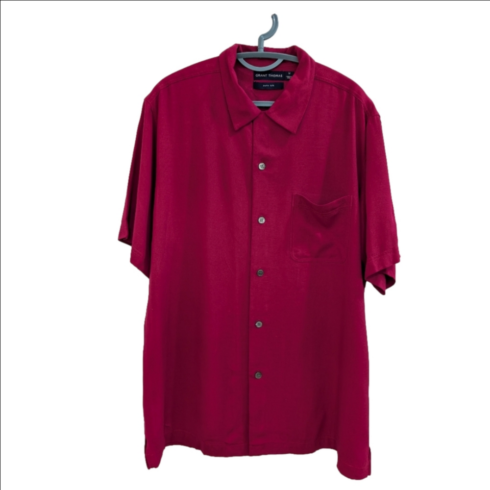 Grant Thomas Red Casual Silk Button-Down Short